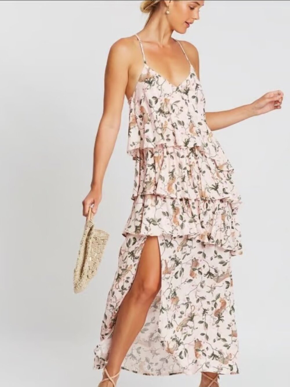 MINKPINK Blush Floral Tiered Ruffle Maxi Dress